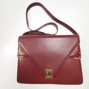 Cartier Bordeaux Shoulder‎ Bag Double Flap Leather Burgundy Crossbody Purse